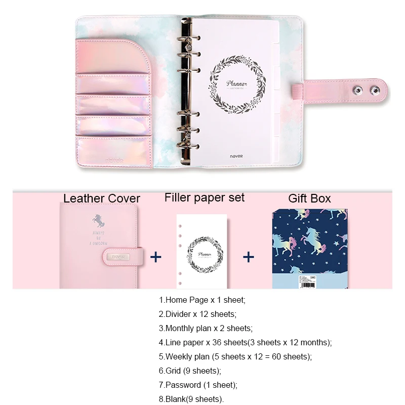 Unicorn notebookset Never Unicorn серия A6 планировщик Органайзер милый дневник ежемесячный недельный план личные ежедневные тетради школьные принадлежности Подарочные канцелярские принадлежности - Цвет: Unicorn notebookset