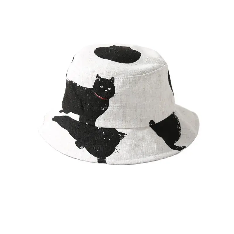

Printed Black cat Bucket Hat Men Women Hip Hop Hat Unisex Fisherman Hats panama Cotton Street Hip Hop Fishing Cap Sun hat 2019