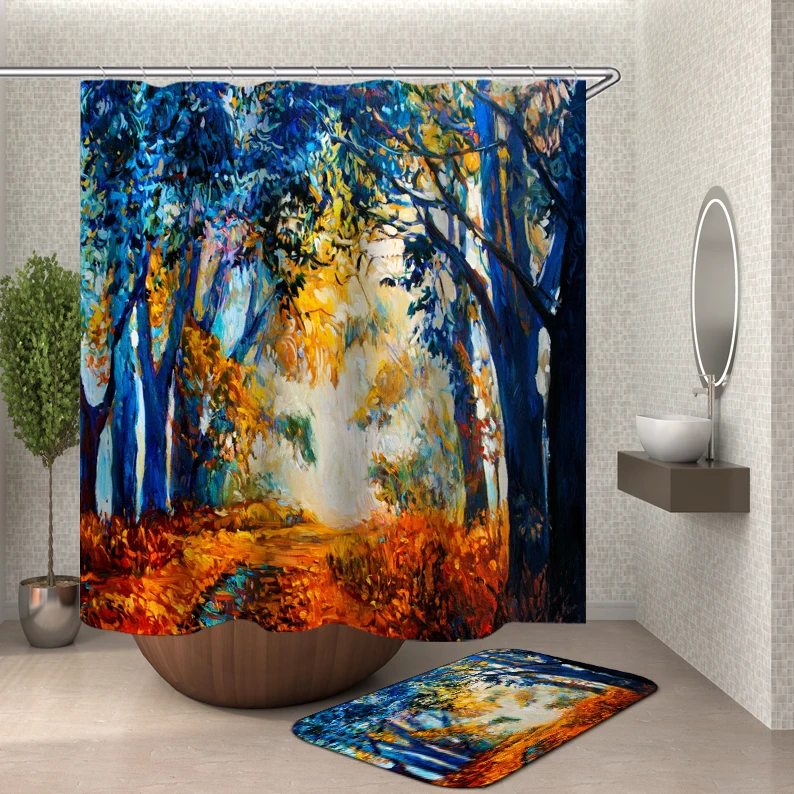 Цветочная занавеска для душа s 3d занавеска для ванной из водонепроницаемой ткани занавеска для ванной комнаты крючки сцена занавеска для душа или коврик - Цвет: HY553