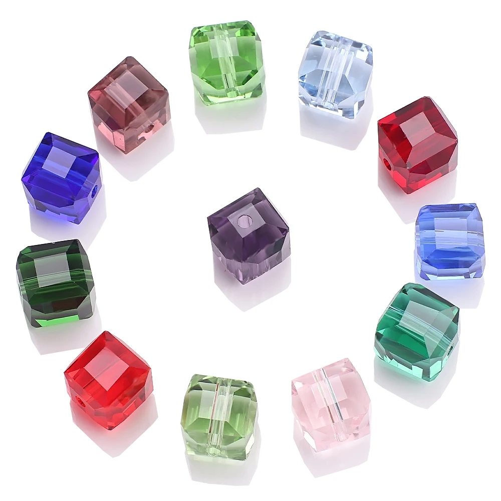 10mm Crystal Cube Beads 20Pcs Multi Sapphire/Opal/Emerald Faceted Square Glass Beads For DIY Making Bracelets Jewelry Needlework