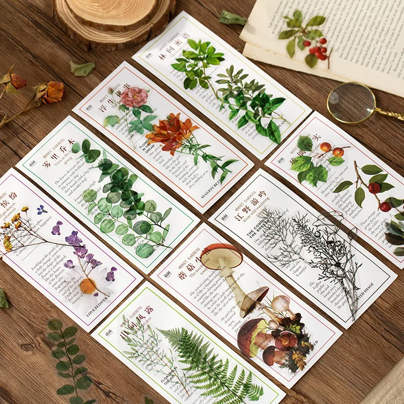 40pcs/pack Nature Collection Sticker Set Green Herb Plant Leaf Floral Flower Mushroom Adhesive Decorative Label For Scrapbooking afbeelding