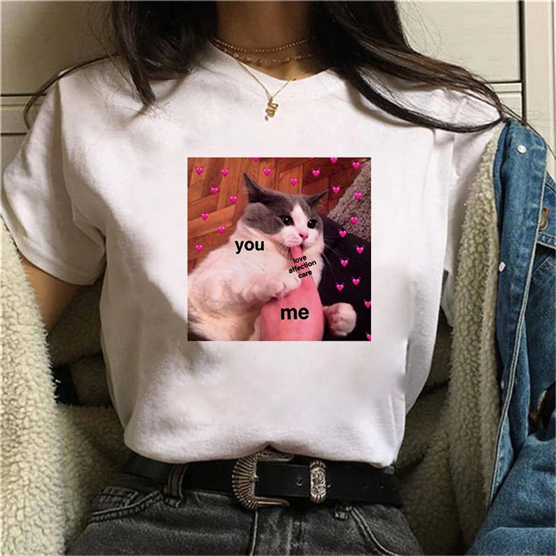 lovely Dog and Cat Printed T Shirt Women Top Tees Harajuku kawaii Short Sleeve Ulzzang T-Shirt Femme Camisetas Mujer 2020