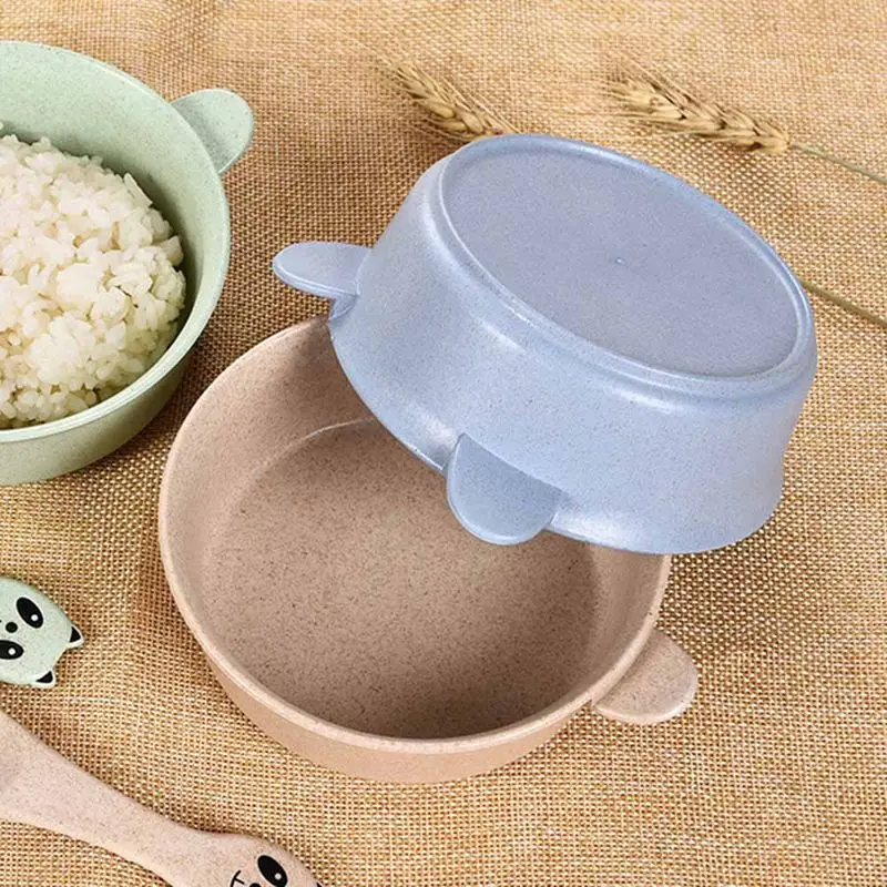 Детская миска+ ложка для кормления, набор посуды, мультяшный медведь, детская посуда, столовая посуда, анти-обжигающая тренировочная обеденная тарелка
