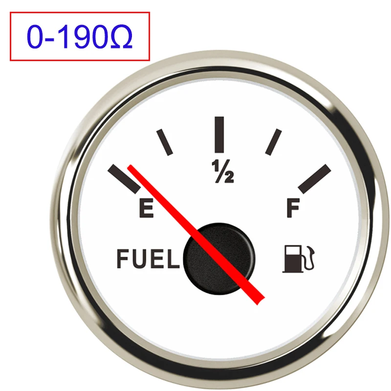 52 мм Цифровой лодочный морской датчик уровня топлива " 12 В 24 в автомобильный E-1/2-F датчик уровня топливного бака 0-190ohm 240-33ohm указатель автопарты - Цвет: White Silver 0-190
