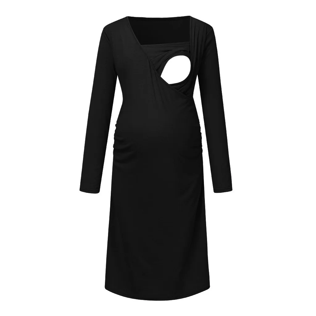 Платья для беременных для женщин, длинный рукав, однотонный халат для кормящих женщин, осенняя одежда для беременных sukienki ciazowe 2019 Новинка