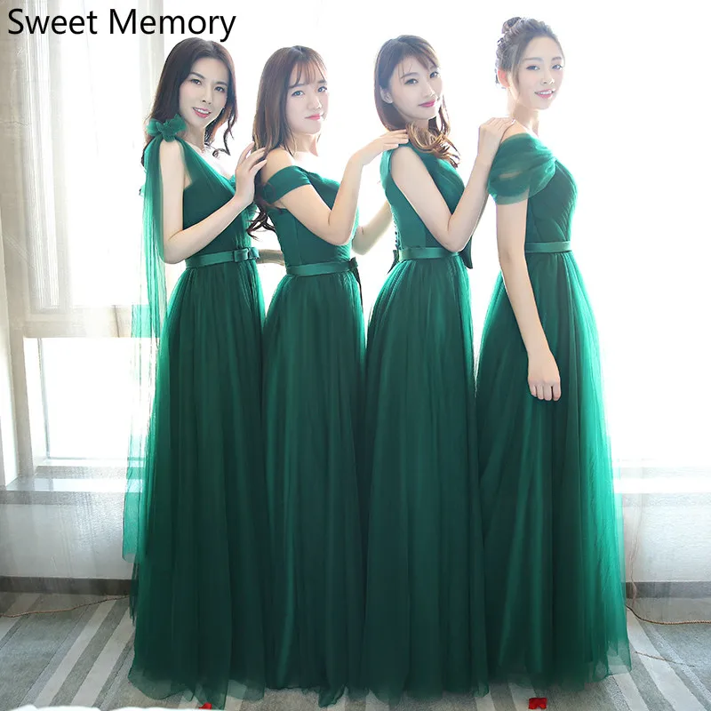 

Sweet Memory Floor Length Green Bridesmaid Dresses Bride Sister Guests Tulle Long Wedding Party Dress C19133
