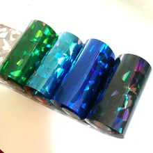 100 см голографическая разбитая стеклянная Фольга для перевода на ногти Серебристые темно-зеленые наклейки из фольги для ногтей DIY наклейки для ногтей маникюрные инструменты