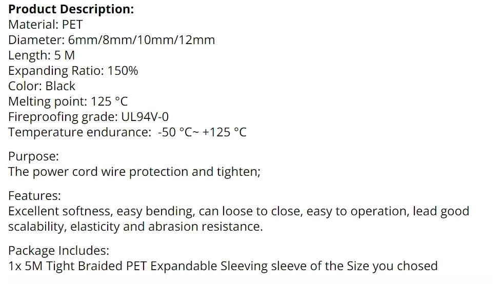 5M черная утепленная оплетка оплетки 6/8/10/12 мм Высокое качество ПЭТ провод кабель защиты расширяемый кабельная муфта проволочная манжета