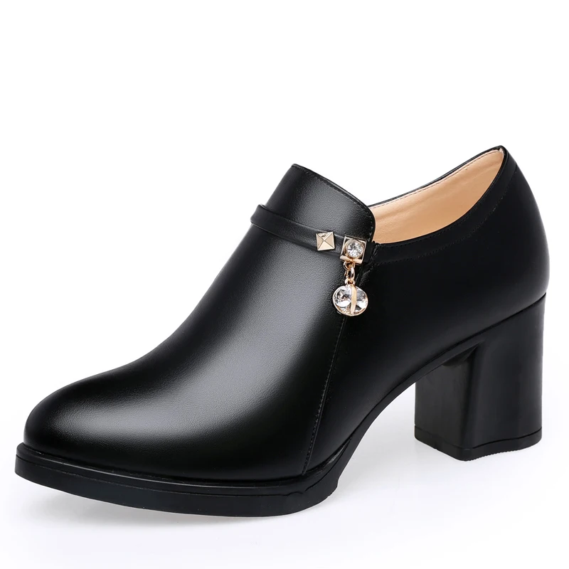 Autumn Women Fashion Platform Pumps Shoes Round Toe Zipper Mid Heels Woman Shoes ladies Pu leather wedge shoes