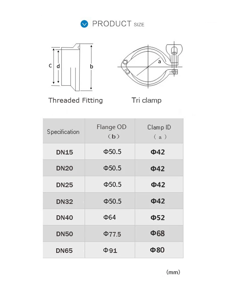 METALIST 2.5“DN50 Flange 77.5MM SS304 Stainless Steel Sanitary Female Threaded Ferrule Pipe Fittings Tri Clamp Type