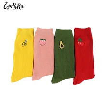 CYNTHRA 4pairs Woman Cute Socks Japanese  Embroidery Fruit Cotton Korean Style Long Tube Retro Female Socks Student Kawaii Hot