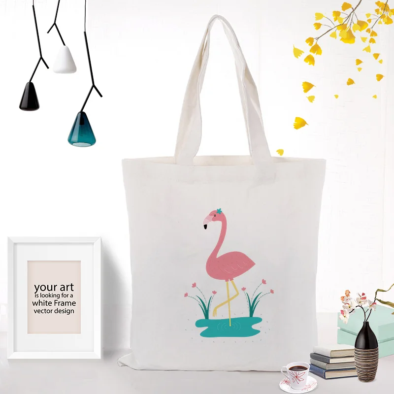 FLAMINGO033 Холст сумка-тоут текст DIY сумка печать индивидуальный логотип для печати ежедневное использование Складная хозяйственная сумка Фламинго многоразовые - Цвет: FLAMINGO033