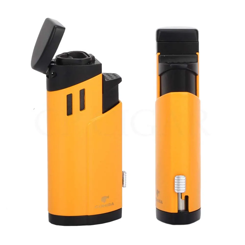 COHIBA металлическая ветрозащитная Зажигалка для сигар 3 струйный фонарь карманные Зажигалки газовая Портативная Бутановая Зажигалка для сигарет аксессуары для сигар