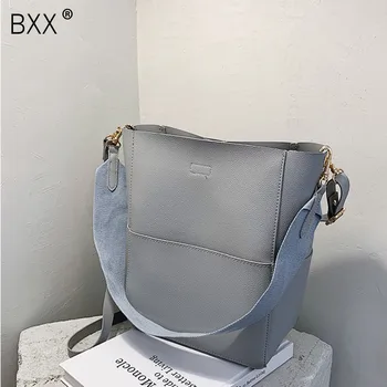 

[BXX] PU Leather Bucket Bags 2020 Autumn Trend Women's Shoulder Bag Handbags Female Travel Lady Designer Branded Hand Bag HO217
