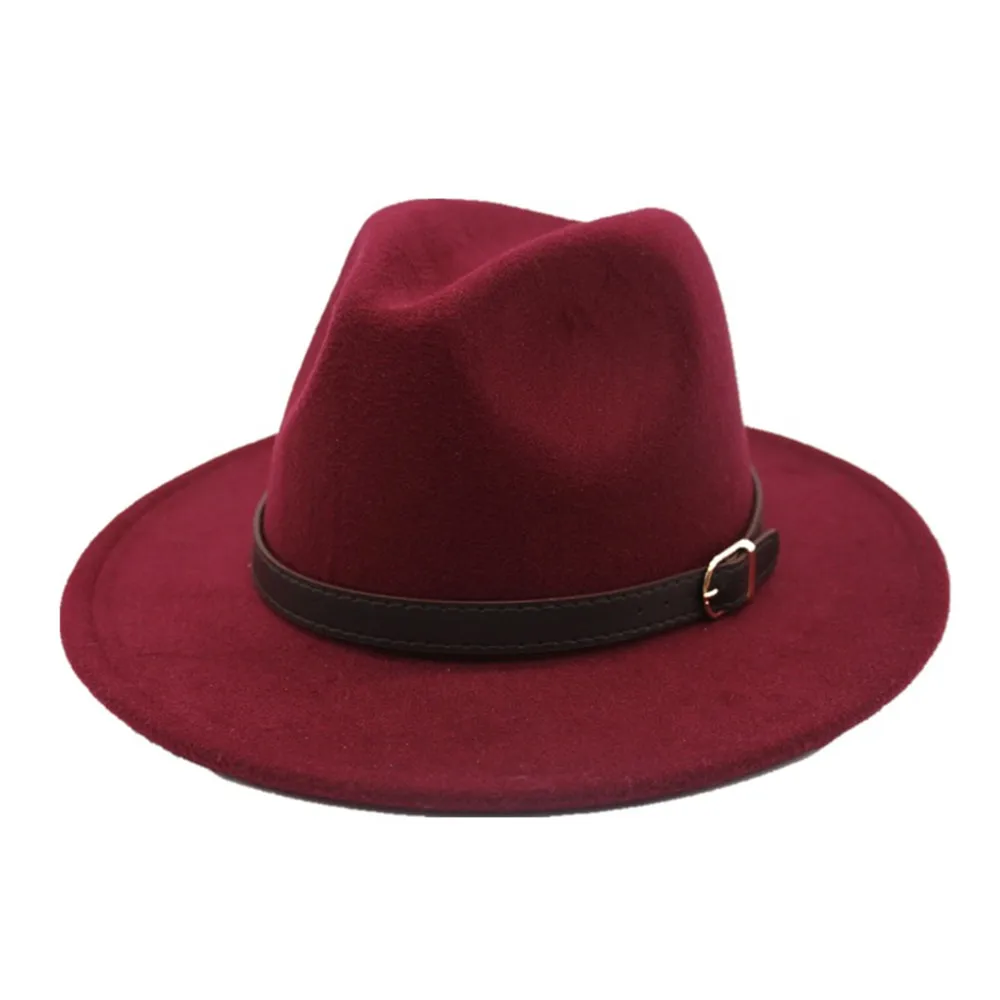 Wine Red Модная аутентичная шерстяная шляпа Fedora для мужчин и женщин, для путешествий на открытом воздухе, Повседневная шляпа, поп дикая шляпа, размер 56-58 см - Цвет: Wine Red