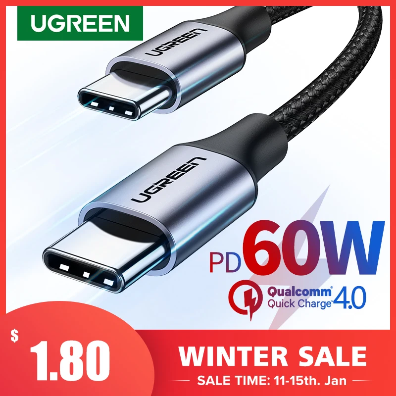 Ugreen USB C к Type для Samsung S20 PD 60 Вт кабель MacBook Pro iPad Pro2020 Быстрая зарядка 4 0 шнур|Кабели