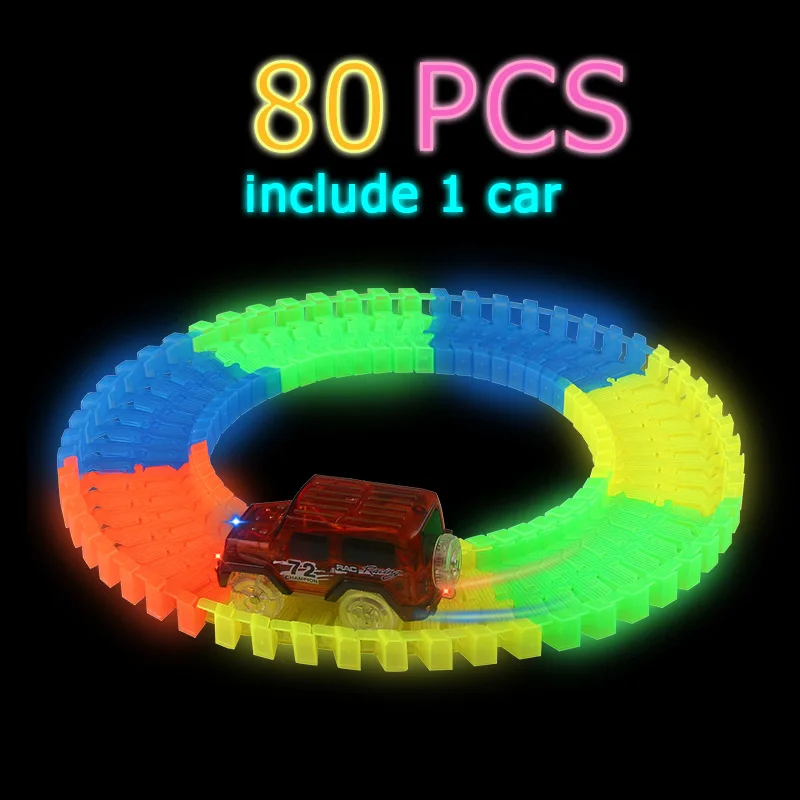 DIY гоночный трек набор изгиб Flex светится в темноте флэш-светодиодный вагон 300/256/128 шт светящийся гоночный трек набор игрушки подарок для маленьких мальчиков
