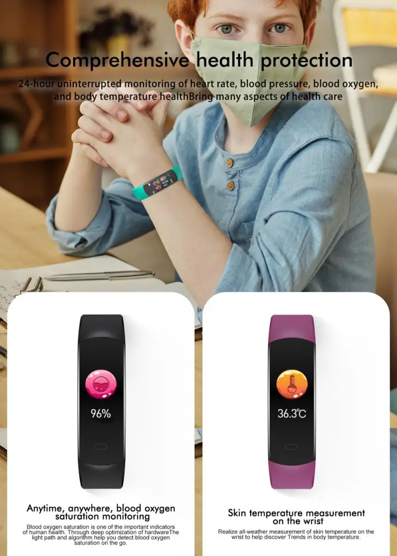 2021 New Children's Smart Bracelet Heart Rate Sleep Monitoring Youth Bluetooth-compatible Smart Watch Wearable Devices Wristband