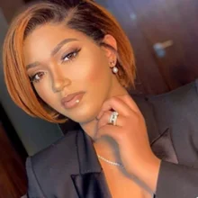 Peluca recta Bob corte Pixie Remy 4x4, peluca de encaje con cierre prearrancado, peluca con malla frontal, marrón, Ombre, pelucas de cabello humano para mujer M