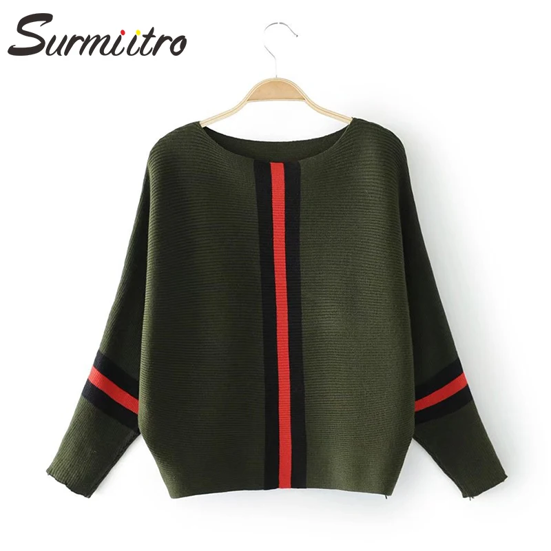 

Surmiitro Striped Knitted Korean Women Jumper 2019 Ladies Autumn Winter Sweater Female Long Batwing Sleeve Tricot Pullover