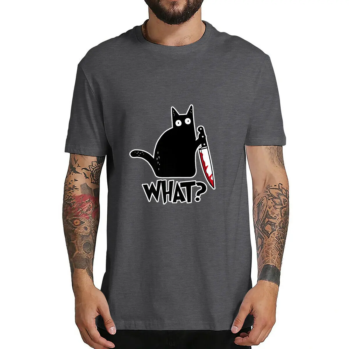 Cat What T Shirt killous Cat с ножом Забавный подарок на Хэллоуин футболка унисекс высокого качества хлопковые футболки для мужчин и женщин