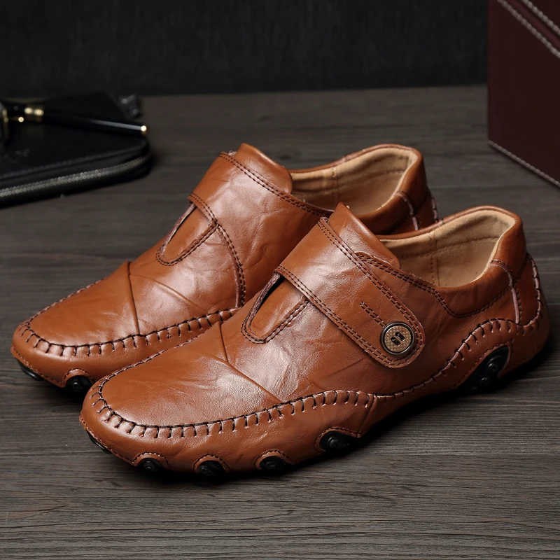 Genuine Leather Male Loafers British Style Men Causal Shoes Fashion Flats Driving Shoes Men Slip on Leather Loafers Male HC-495