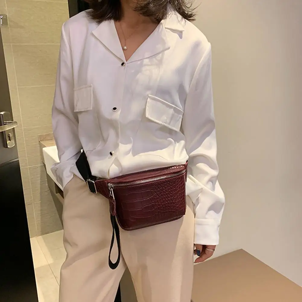 

Fashion Women Solid Color Chest Waist Bag Faux Leather Fanny Pack Storage Pouch Grid Pattern Adjustable Strap Faux Leather Bag