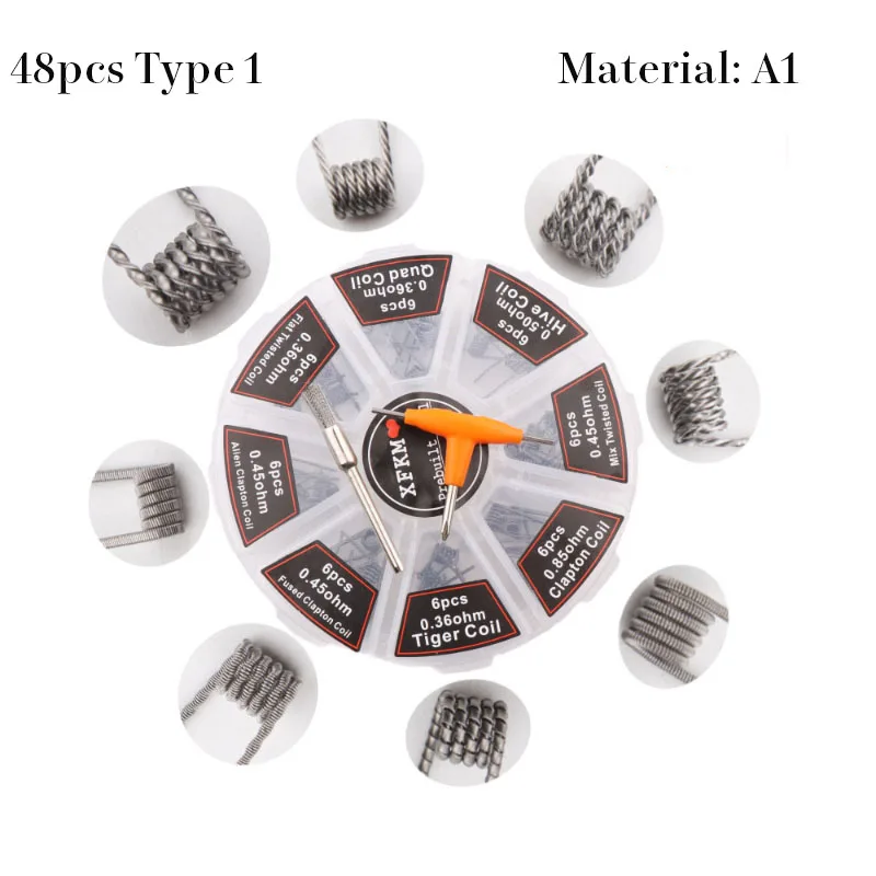 8in1 type 1 XFKM 8 в 1 готовая катушка Clapton катушка Alien Tiger Hive Quad плоский витой плавленый нагревательный провод для Vape DIY электронная сигарета предварительно изготовленная катушка - Цвет: 8in1 type 1