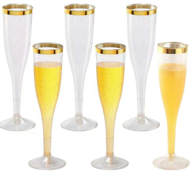 30Pcs Gold Rimmed Plastic Champagne Flutes 6.5 Oz Clear Plastic Toasting  Glasses Fancy Disposable Wedding Party Cocktail Cups - AliExpress