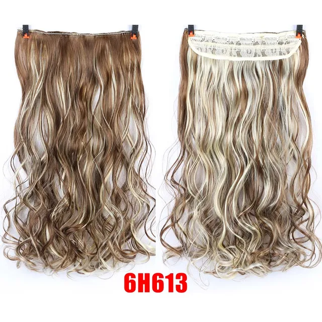 DIFEI Synthetic 24 Inch 5 Clip Long curly Women Clip in Hair Extensions Black Brown High Tempreture Hair Piece P4/27