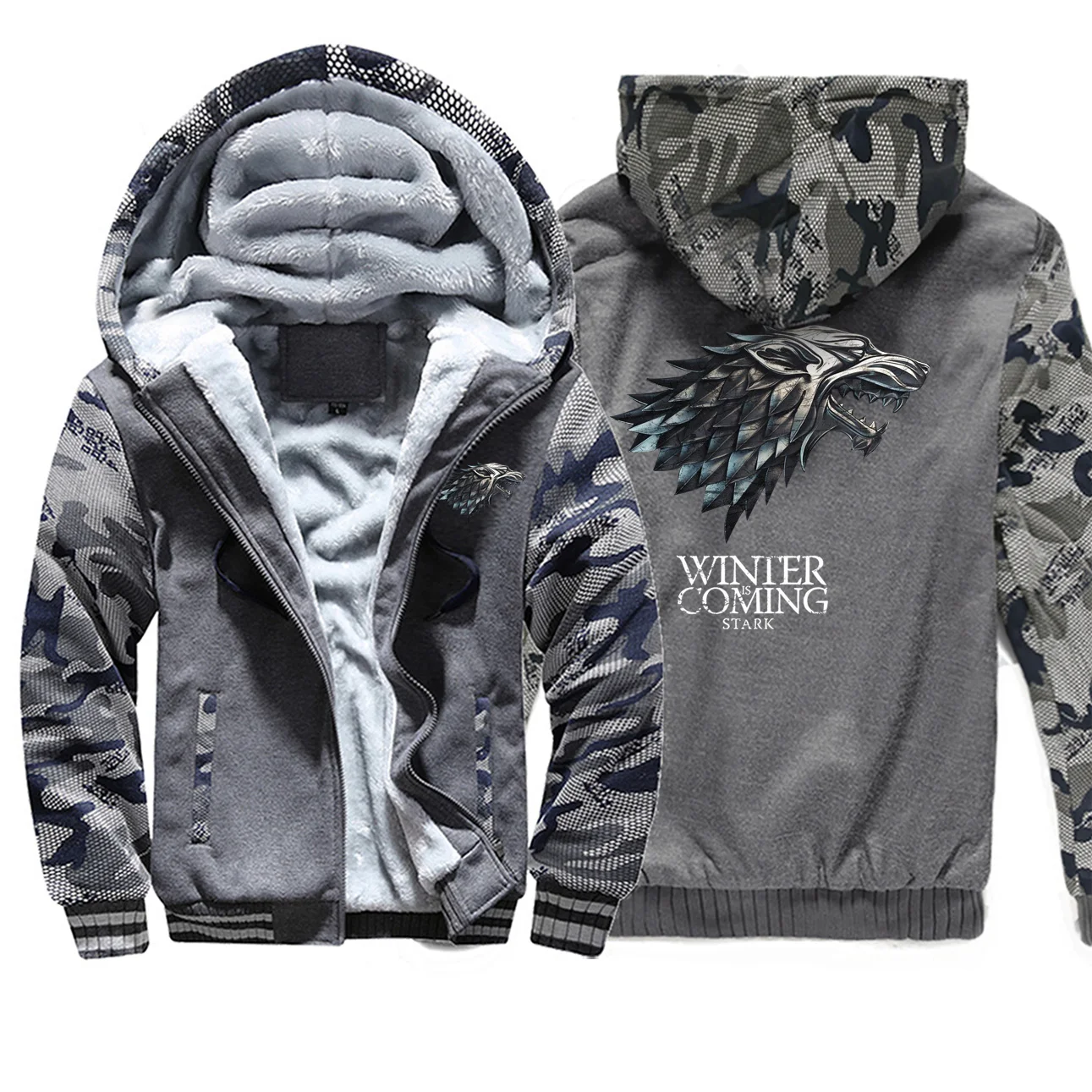 Game of Thrones Jackets Men Wolf House Stark Winter Is Coming Hoodies Sweatshirt Men Winter Thick Coats Sportswear Camo Outwear