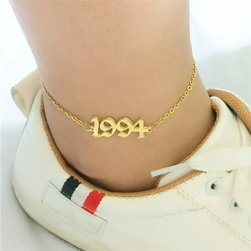 1994 ножные браслеты для женщин Старый английский номер ноги ювелирные изделия летние пляжные босиком браслет рождения год ноги лодыжки Богемные аксессуары