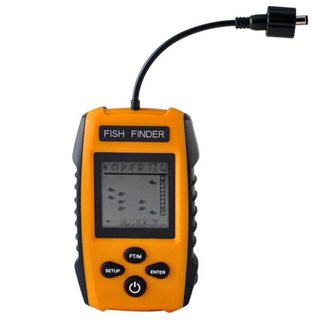 Portable Fish Finder, Water Depth & Temperature Fishfinder with Wired Sonar Sensor Transducer and LCD Display