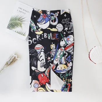 

Women's Pencil Skirt Summer Graffiti 2020 New Cartoon Mouse Print High Waist Slim Skirts Young Girl Plus Size Female Falda S-2XL