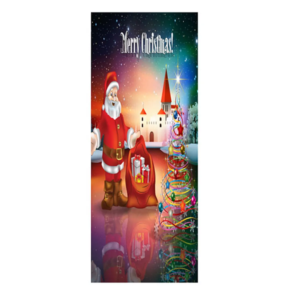 4 Door sticker Christmas decorations for home DIY self-adhesive rubber wallpaper waterproof 3D Living Room Door Wall Decoration
