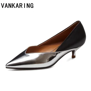 

hot glove shoe mixed color genuine leather high heels slip-on autumn spring summer brand pointed toe leisure pumps women OL shoe