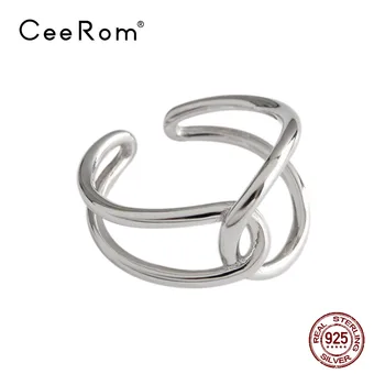 

CeeRom Simple Lines S925 Sterling Silver Finger Rings for Women INS Glossy Female Opening Silver Ring Anillos Mujer Gifts