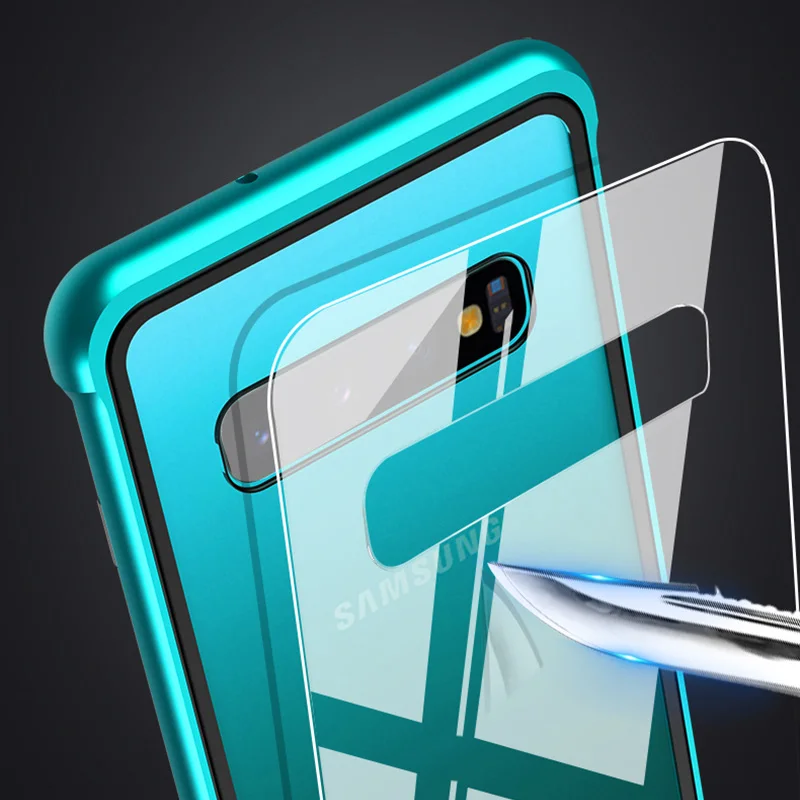 Новое поступление, чехол для телефона, чехол для samsung S10 Plus, роскошный алюминиевый бампер, прозрачное стекло, полное покрытие, пуш-ап