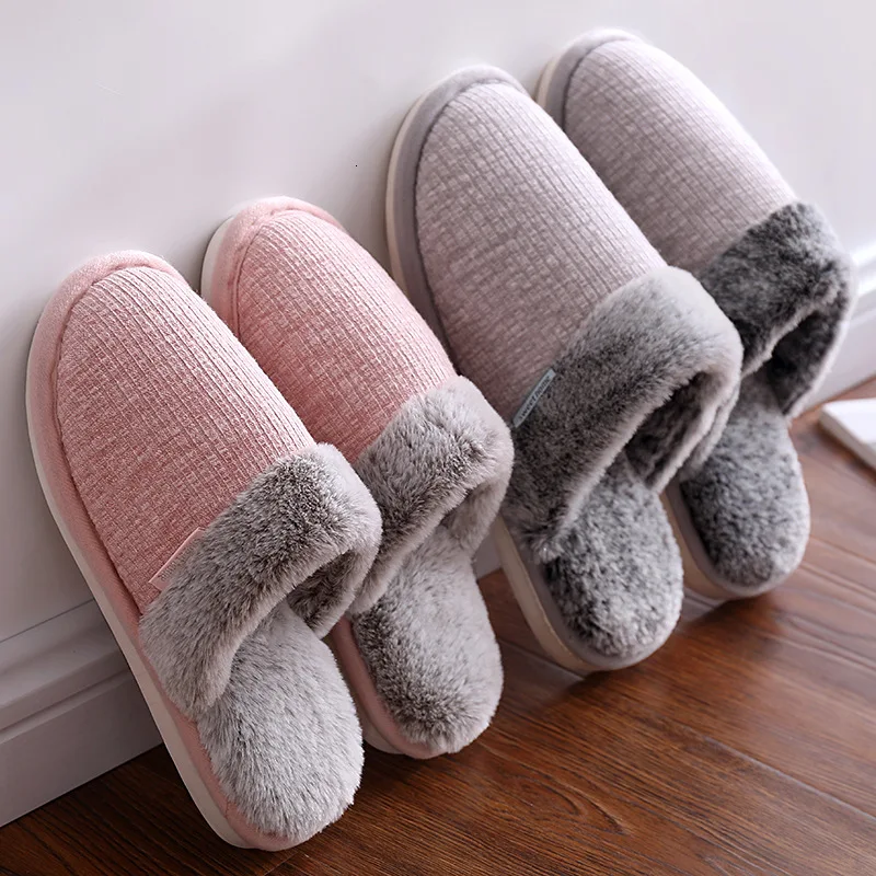 

Whoholl Winter Slippers Women's Home Couple Flat Warm Plush Shoe Woman Soft Indoor Cover Heel Female Shoes Cotton Women Footwear