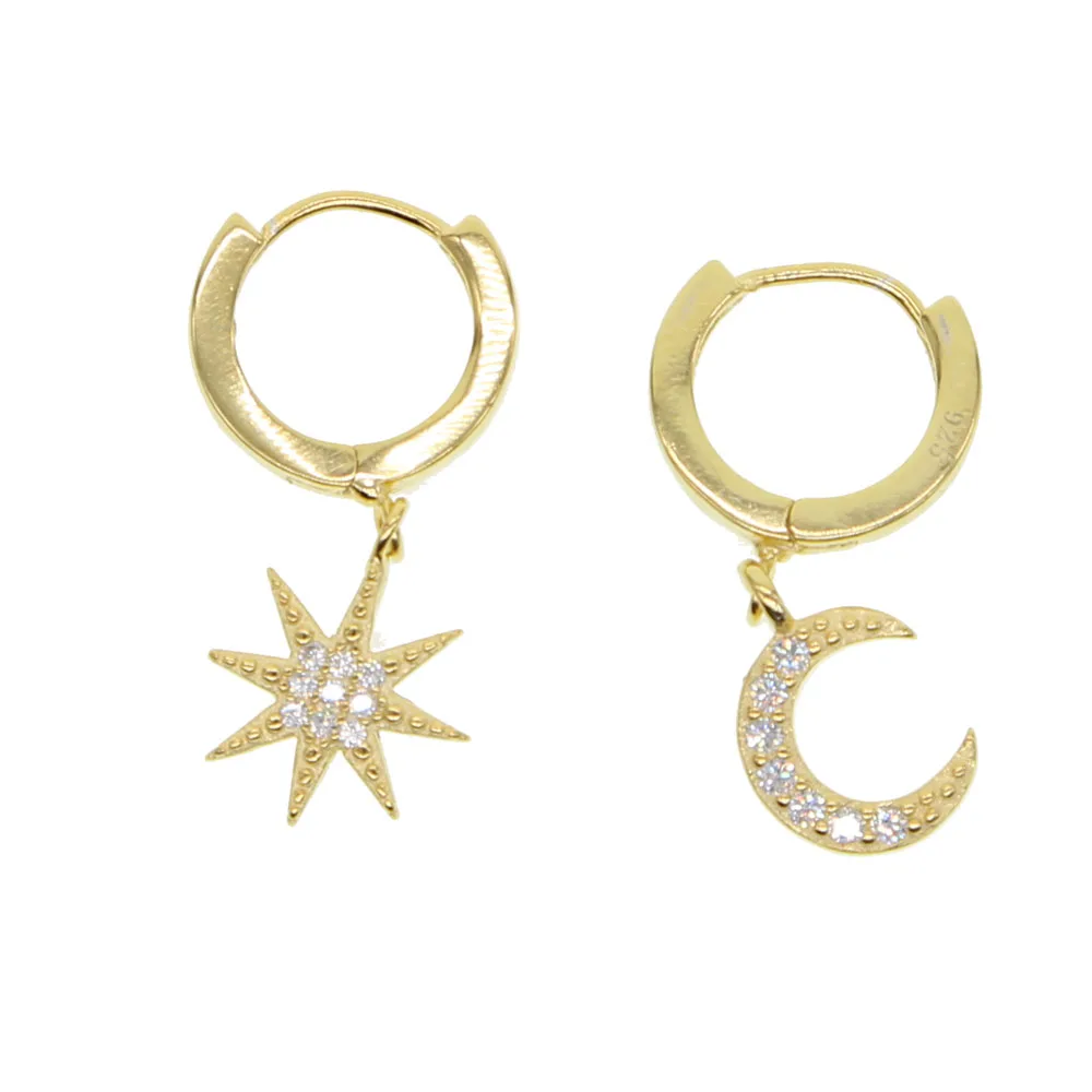 Асимметричные Изящные блестящие серьги из стерлингового серебра 925 пробы с Луной