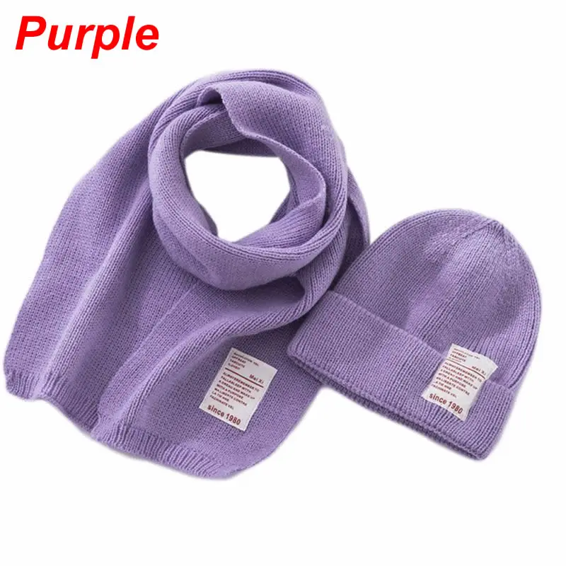Purple Осень-зима трикотажные Детские Шарфы Шапки Костюм для малышей с изображением персонажей мультфильма, унисекс, для детей, теплые шапки, шарфы - Цвет: Purple