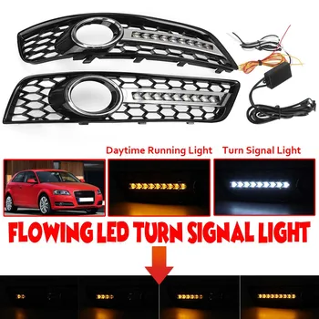 

Dynamic Flowing Car LED MESH Fog Light Grill Cover Mesh Grille WithTurn Signal Lamp DRL For Audi A3 8P 2009-2013 8P0807682DE