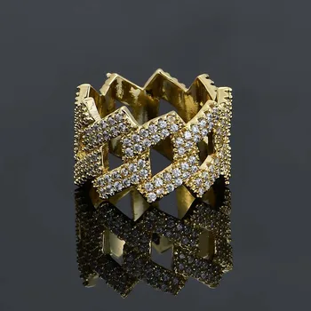 

MISSFOX Luxury Diamond Crown Shape Ring For Men Golden Hip Hop Bling Iced Out Fashion Trend Round Rings Cool Man Jewelry bijoux