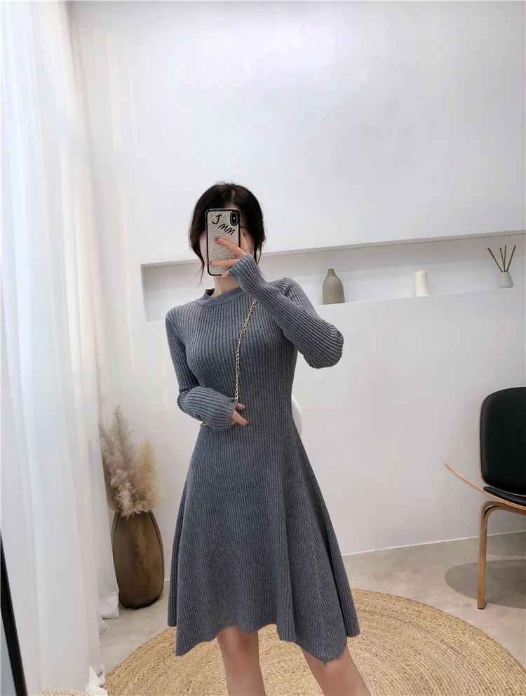Afei Tony осенне-зимнее платье-свитер для беременных с круглым вырезом и длинным рукавом, модные сексуальные платья трапециевидной формы для беременных, вязаные платья