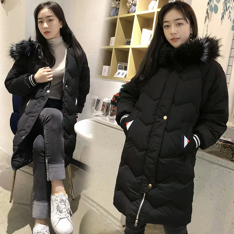 

Mid-length Slim Fit 2018 Winter New Style Fashion Long Convention Solid Color Cotton-padded Clothes with Model Fur Collar Hong K