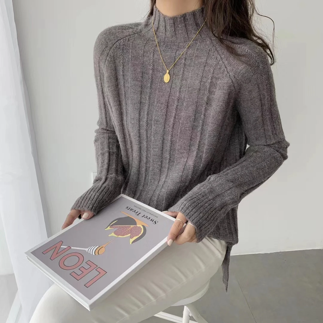 Korean Style Loose Sweater Women Pullover Casual Half Turtleneck Long Sleeve Knit Sweater Female Jumpers solid basic sweater