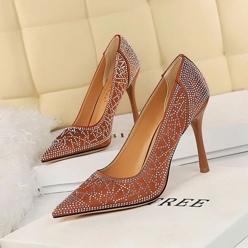 Оранжевый BIGTREE tacones altos mujer; пикантная обувь больших размеров; женские туфли на высоком каблуке со стразами; topuklu ayakkabi bayan; женские туфли-лодочки на шпильке - Цвет: Оранжевый