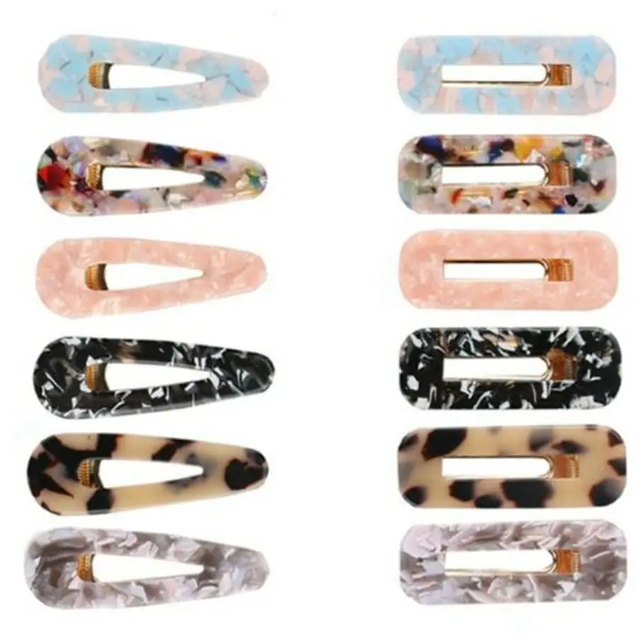 Lady Multicolor Glitter Jelly Transparent Acetate Resin Strip Hairpins Hair Clip Barrettes Headwear Hair Accessories for Women - Color: 01 12pcs