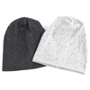 Diy Rhinestones Women Beanie Hat Girls Plain Cotton Beanies Ladies Knitted Slouchy Hats Bonnet Solid Color Female Balaclava 1