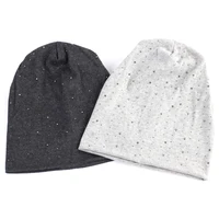 Diy Rhinestones Women Beanie Hat Girls Plain Cotton Beanies Ladies Knitted Slouchy Hats Bonnet Solid Color Female Balaclava 1